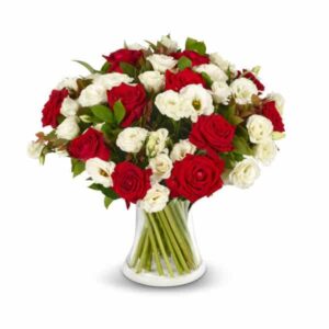 זר פרחים המכיל ורדים וליזיאנטוס לאירוע חגיגי